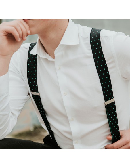 Tirantes Azul marino lunares verdes X