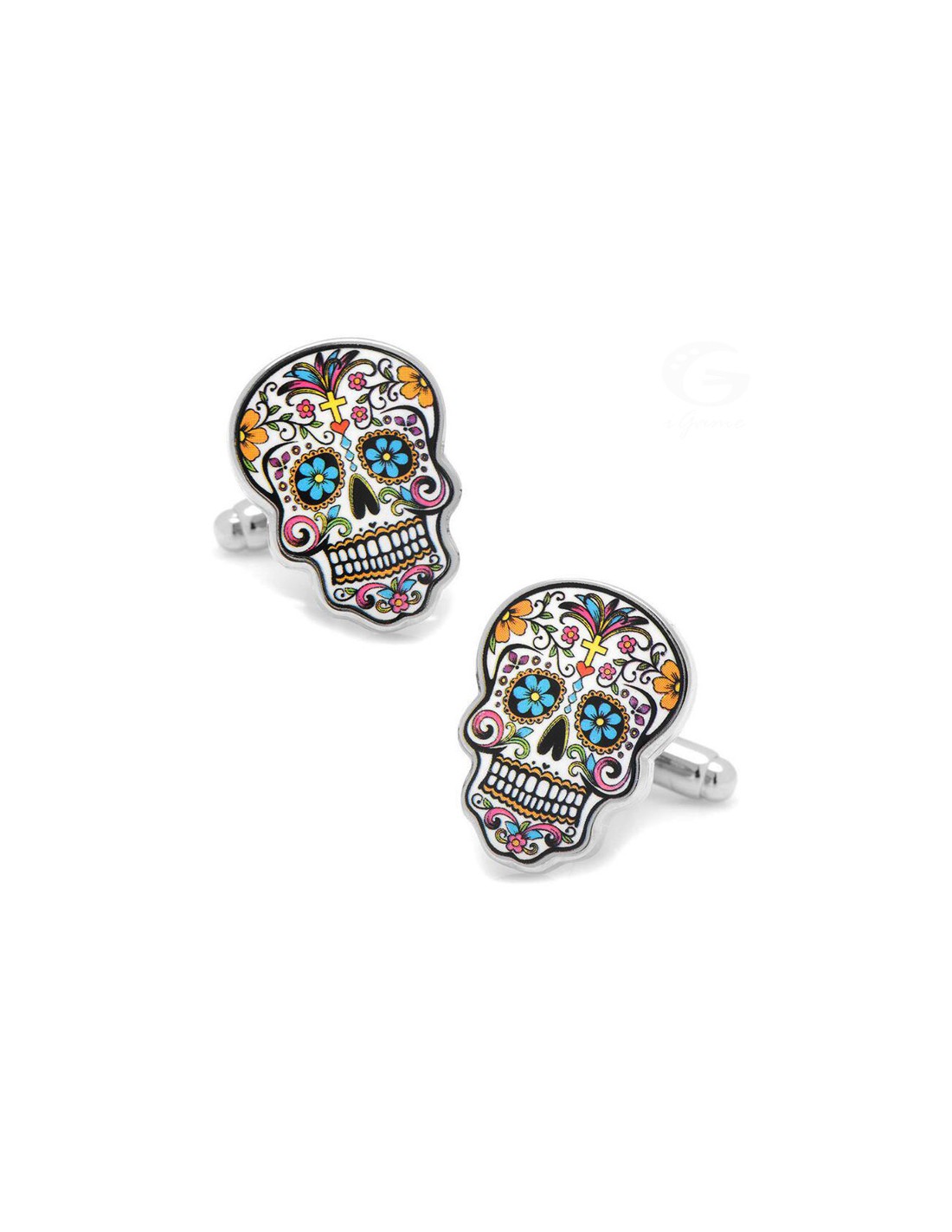 Gemelos calaveras mejicanas en Rodio dorado.