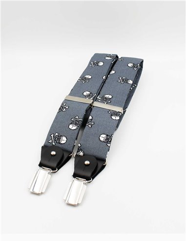 Conjunto Tirantes y Pajarita Calaveras Gris