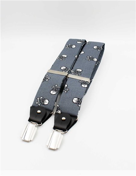 Conjunto Tirantes y Pajarita Calaveras Gris