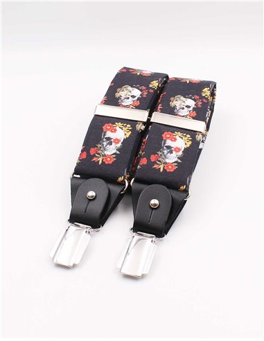 Conjunto Tirantes y Pajarita Calaveras Flores