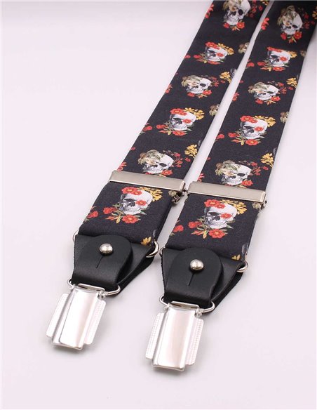 Conjunto Tirantes y Pajarita Calaveras Flores