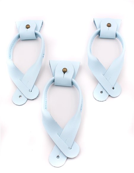 Juego 3 Terminales + Lazos de Cuero para Botones Azul Celeste Bronce