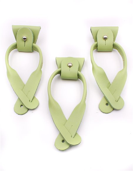 Juego 3 Terminales + Lazos de Cuero para Botones Verde Plata