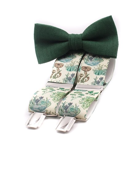 Conjunto Tirantes y Pajarita Lino Verde Botella Conjunto Tirantes y Pajarita Lino Verde Botella