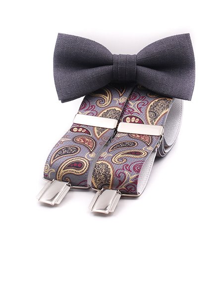 Conjunto Tirantes y Pajarita Lino Gris Oscuro Conjunto Tirantes y Pajarita Lino Gris Oscuro