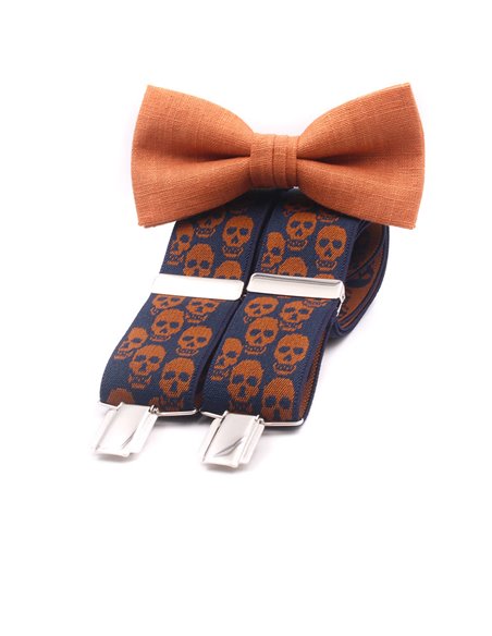 Conjunto Tirantes y Pajarita Lino Teja calaveras Conjunto Tirantes y Pajarita Lino Teja calaveras