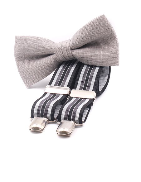 Conjunto Tirantes y Pajarita Lino Gris Raya Conjunto Tirantes y Pajarita Lino Gris Raya