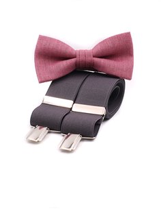 Conjunto Tirantes y Pajarita Lino rosa viejo