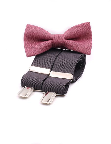 Conjunto Tirantes y Pajarita Lino rosa viejo