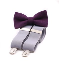 Conjunto Tirantes y Pajarita Lino Berenjena