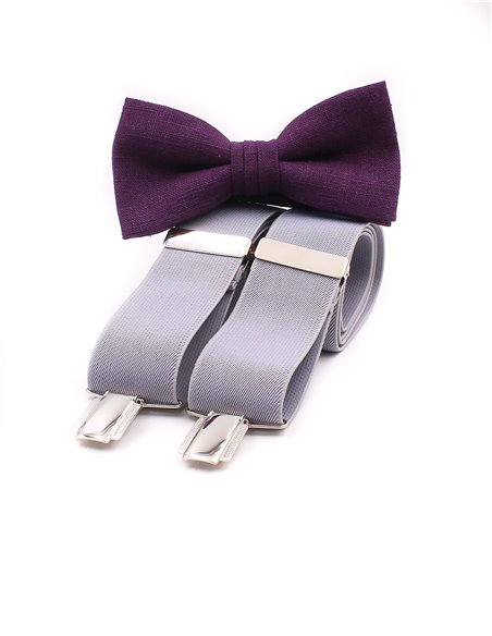 Conjunto Tirantes y Pajarita Lino Berenjena