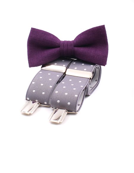 Conjunto Tirantes y Pajarita Lino berenjena 2 Conjunto Tirantes y Pajarita Lino berenjena 2