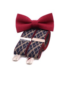 Conjunto Tirantes y Pajarita Lino rojo oscuro