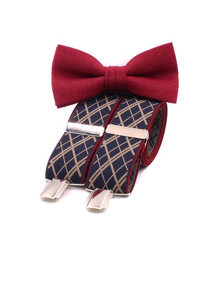 Conjunto Tirantes y Pajarita Lino rojo oscuro