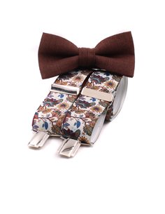 Conjunto Tirantes y Pajarita Lino marrón