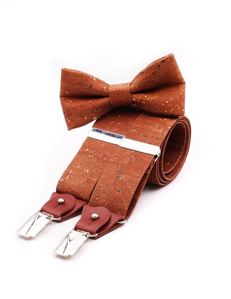 Conjunto Tirantes y Pajarita Corcho Marrón